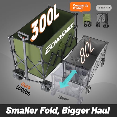 EchoSmile Wagons Carts Foldable Heavy Duty with 500Lbs Wt, 300L Cap, Green - color: Green