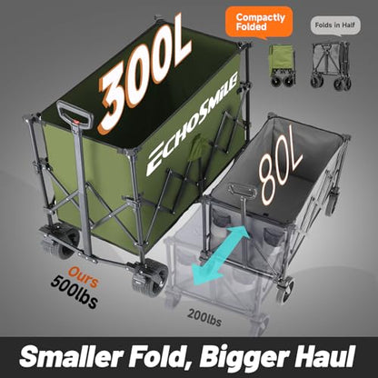 EchoSmile Wagons Carts Foldable Heavy Duty with 500Lbs Wt, 300L Cap, Green - color: Green