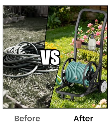 Artigarden Garden Hose Reel Cart with Wheels, Outdoor Water Hose Cart Black - color: Black, size: Holds 165 ft