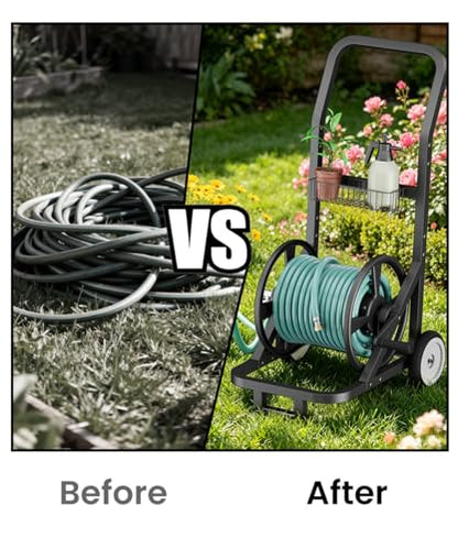 Artigarden Garden Hose Reel Cart with Wheels, Outdoor Water Hose Cart Black - color: Black, size: Holds 125 ft
