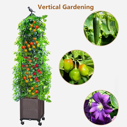 Sunnyglade 2 Pcs 44" Raised Garden Bed Planter Box with Trellis Tomato Cage