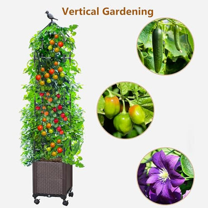 Sunnyglade 2 Pcs 44" Raised Garden Bed Planter Box with Trellis Tomato Cage