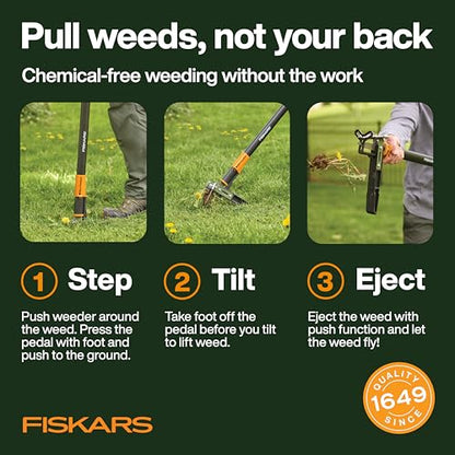 Fiskars Stand-Up Weed Puller Tool, 3 Serrated Stainless Steel Claws, 39" - style: 3-claw