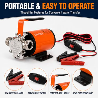 12V Water Transfer Pump, 330 GPH Portable DC Utility Pump with 6ft Suction Hose, Battery Powered Pump for Garden, Rain Barrel, RV Tank, Boat & Emergency Draining - style: 12V DC – Dual Hose