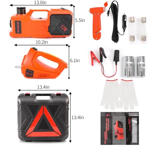 Trihelper Electric Car Jack Set 5 Ton Hydraulic Jack Car Lift Floor Jack with Integrated Tire Pump and Impact Wrench for Sedans SUV MPV Sedan Truck Change Tires Garage Repair - color: Orange+Wrench