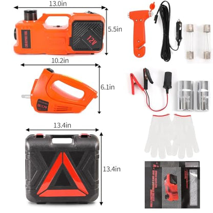 Trihelper Electric Car Jack Set 5 Ton Hydraulic Jack Car Lift Floor Jack with Integrated Tire Pump and Impact Wrench for Sedans SUV MPV Sedan Truck Change Tires Garage Repair - color: Orange+Wrench