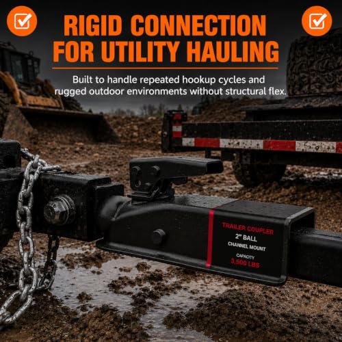 NBJINGYI Straight Trailer Coupler for 2" Ball and 2" Channel Tongue, 3500 lbs Gross Weight Capacity, E-Coated Black Steel for Boat, Utility and Equipment Trailers - size: BALL 2", CHANNEL 2" 3500LBS Black
