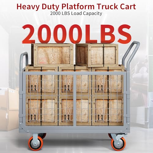 YITAMOTOR 2000lbs Platform Truck Cart w/Cage, 6-in-1 Foldable Flatbed Cart