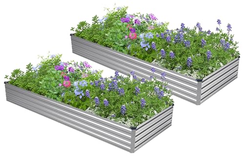 2PCS 8x4x1ft Galvanized Raised Garden Bed,Outdoor Planter Box Metal Patio Kit Planting Bed for Vegetables Flowers Herb,Silver - size: 8x4x1(2PCS), style: Sliver