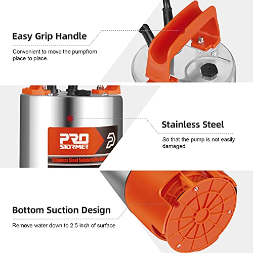 Prostormer 1HP 3700GPH Clean/Dirty Stainless Steel Submersible Sump Pump