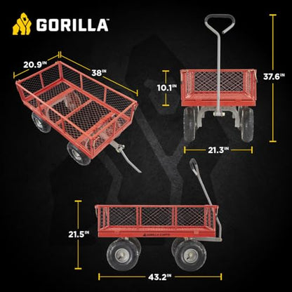 Gorilla Carts Steel Utility Garden Cart, 800 lb. Capacity, 4 Cu Ft, Red - color: Red