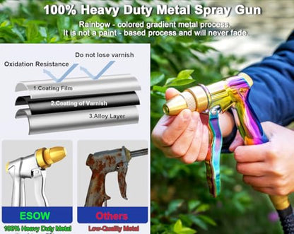 ESOW Heavy Duty Hose Nozzle, High Pressure Metal, 4 Patterns, Rainbow - color: Rainbow
