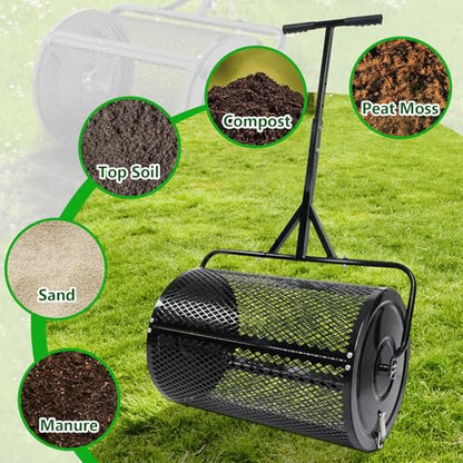 24 Inch Compost Spreader, Metal Mesh Peat Moss Spreader for Lawns - size: 24 Inch