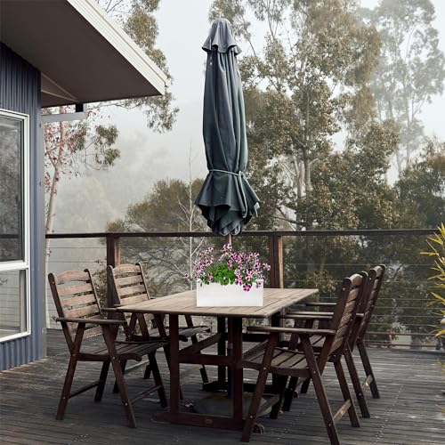 AuldHome Design Umbrella Planter for Patio Table (White Square), w/Umbrella Hole, Enamelware Rectangular Planter Pots - color: White, size: Large Square
