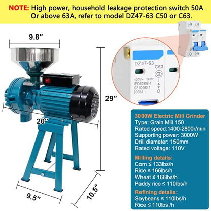 Slsy Electric Wet&Dry Grain Mill Grinder, Corn Grinder, 3000W Mill Machine
