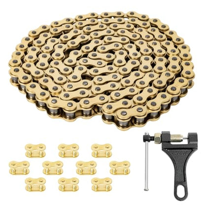 420 Gold Motorcycle Chain Kit, 132 Links with Chain Breaker and 10 Connecting Master Links, Heavy Duty Chain for 50cc-125cc Dirt Bike, Go Kart, ATV, Quad, Scooter, Mini Bike, CT200U and M200 - size: 132 Links, style: #420 Gold Chain
