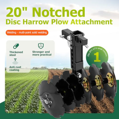 WUTIST 20" Notched Disc Harrow Plow Attachment for ATV UTV W/ 6 X Concave