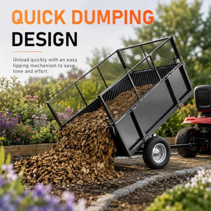 Heavy Duty 1500 lbs Steel Utility Trailer, Dump Quick Pull-Behind Yard Cart