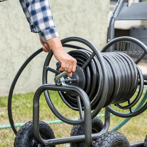 XtremepowerUS Hose Reel Cart, Hose Cart with Wheels, Water Hose Reel Cart Hose Reels for Outside, 300-Feet Hose Capacity, Grey