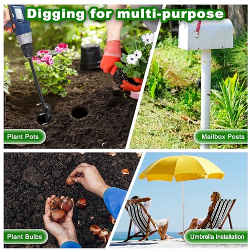 Insaga Auger Drill Bit for Planting 4″ x 32″– Heavy Duty Carbon Steel Spiral Garden Auger for Drill, 3/8″ Hex Drive Plant Auger for Bulbs & Seedlings – 32″ Long Reach Reduces Bending - size: 4″ x 32″