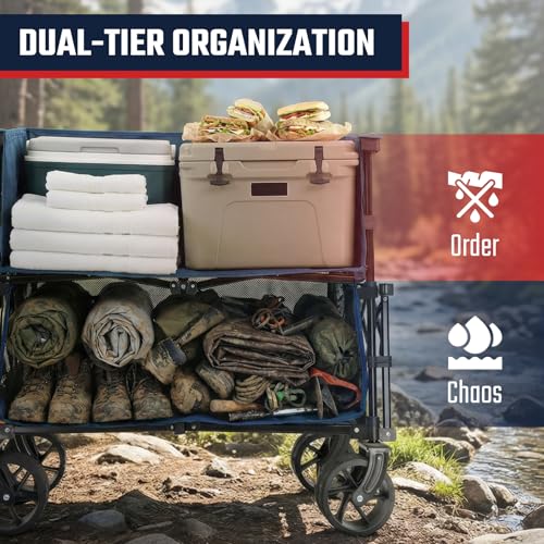 Sekey 400L Double-Decker Wagon, 500 lb Capacity, 50 in Extender - color: Amber Blue