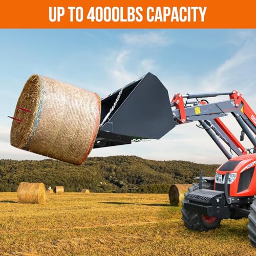 Hay Spear 49",Red Black Double Spear Bale Spear 4000lbs Loading Capacity, Quick Attach Spike Forks Skid Steer Loader Tractor Attachment - size: Double Spear 49"