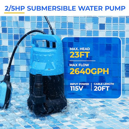 2/5HP Sump Pump 2640GPH Submersible Water Pump with Float Switch - color: Blue