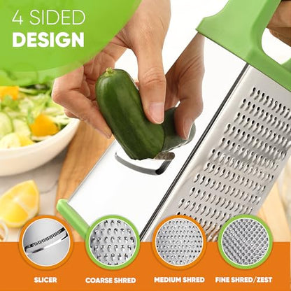 Spring Chef Stainless Steel XL Cheese Grater for Kitchen, Green - color: Green