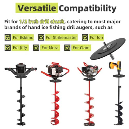 Ice Fishing Auger Drill Adapter, 1/2" Drill Chuck, 9.1" Auger Stopper Disc