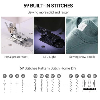 Multifunction Sewing Machine, 59 Stitches, Strong Motor, Full Metal Frame