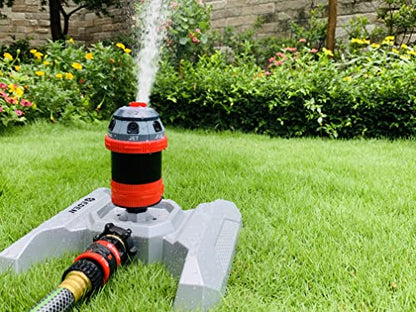 Eden 96122 Metal Base 6-Pattern Rotary Gear Drive Sprinkler | Quiet Operation, Adjustable Range, 5°- 360° Coverage, Flow-Through Design for Customized Watering, Quick Connect Starter Set Included