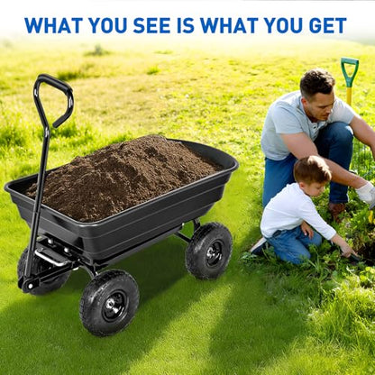 Yesker Garden Carts - 600lbs Dump Wagon with All Terrain Inflatable Wheels for Yard Lawn Farms Gardening - Heavy Duty Utility Outdoor Hauling Wheelbarrow - size: PVC 600Lbs
