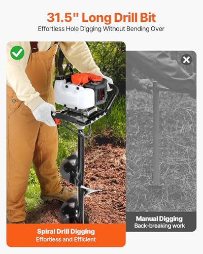 VEVOR Gas Powered Post Hole Digger 52cc Post Auger with 6" & 10" Drill Bits
