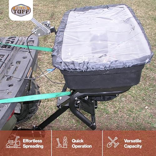 Field Tuff Hitch Mount Grass Seed Spreader with Rain Protector for ATV, UTV, or Utility Tractor, Black - size: 125 lb Capacity