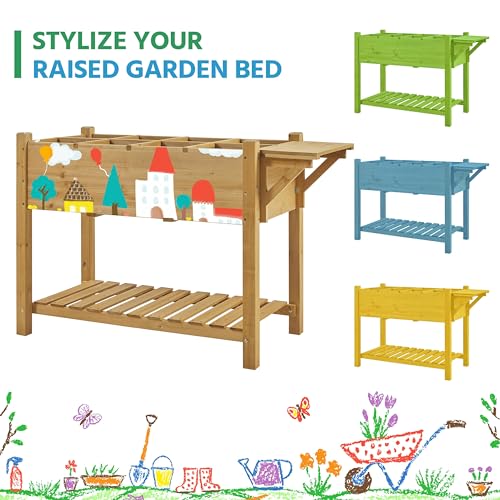 Yaheetech Herb Garden Planter Outdoor Wood Standing Garden Bed,Light Brown - color: Light Brown