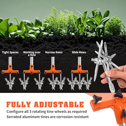 Rotary Cultivator, Adjustable Garden Hand Tiller - Hand Cultivator Tool