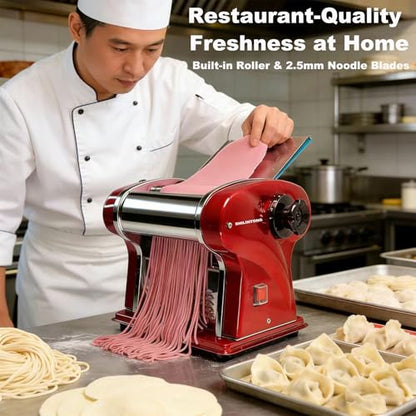 Electric Pasta Noodle Maker Machine, Built-in 2.5 mm Blade, Dough Width 14 cm, 0.3-4 mm Adjustable Thickness, Output 5Kg/H for Home & Commercial Use