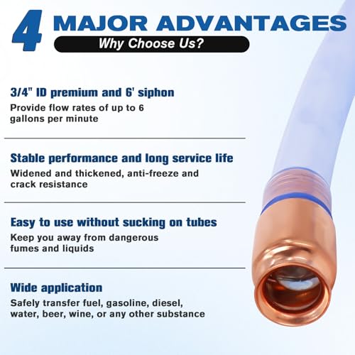 3/4" Siphon Hose, 6FT Shaker Siphon Pump for Gasoline Water Transfer, 2 Pcs - size: 2