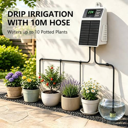Uzoli Solar Drip Irrigation System, Auto Watering Kit for 10 Potted Plants
