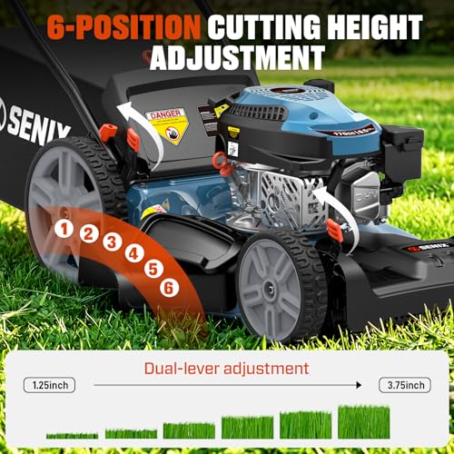 SENIX 21'' Self Propelled Gas Lawn Mower 170 cc, 6-Position Cutting, 3-in-1