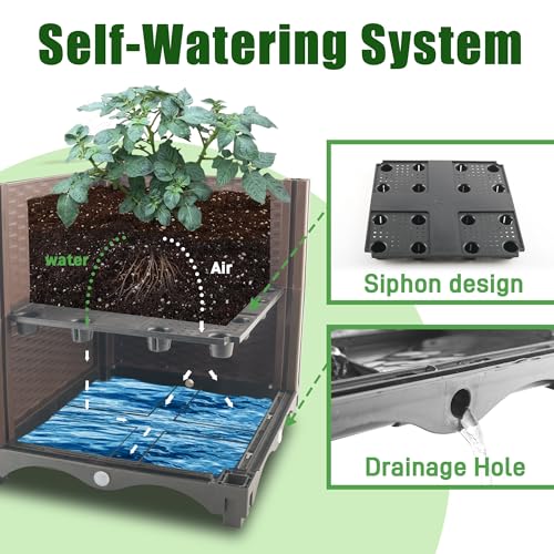 Quibbay Raised Garden Bed Planter Box with Trellis, 62.2" Self-Watering Tomato Planters for Climbing Plants Vine Flowers Outdoor Patio, Tomatoes Cage with Trellis Wheels for Outdoor, 1Pack - size: 4 Floors-11.8*11.8*62.2IN