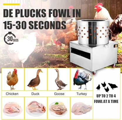 31.4" Stainless Steel Chicken Plucker Machine, 3000W 2HP Poultry De-Feather Remover, 245RPM Turkey Duck Fowl Plucker with Rubber Fingers for Home & Commercial Use - size: 31.4"-3000W