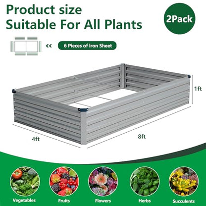 Vengarus 2PCS 8x4x1ft Galvanized Raised Garden Beds Kit,Planter Box Silver - color: Silver, size: 8x4x1FT(2PCS)