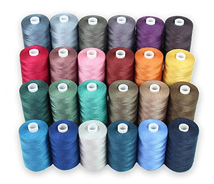 BlesSew Sewing Thread - 24 Spools of Polyester Thread for Sewing Machine, Beginners, Hand Stitching & Quilting - 1000 yds Per Spool - color: Dark Colors
