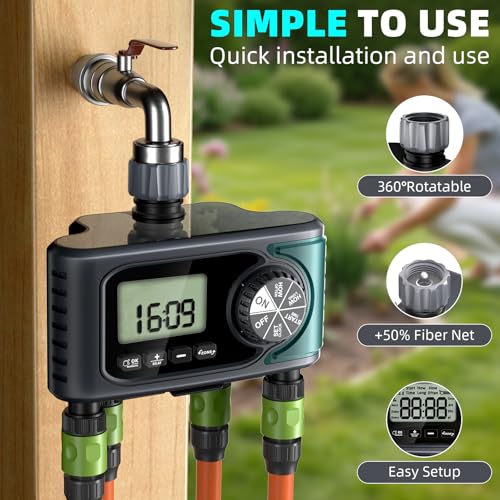 Sprinkler Timer 4 Zone, Programmable Water Timer for Garden Hose with Rain Delay, Manual and Automatic Irrigation Controller System, 4 Outlets Timed Irrigation Controller System for Lawn - size: 4 Outlet
