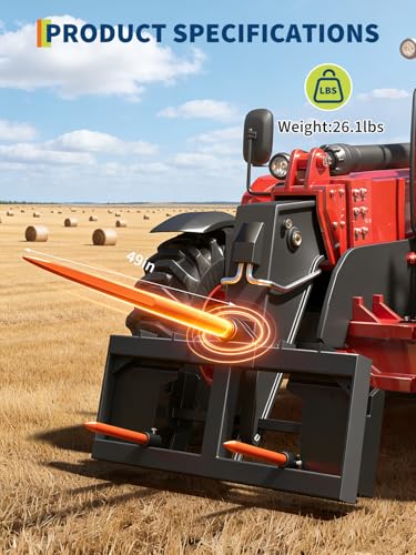 Garvee 49" Hay Spear, 3000Lbs Capacity Quick Attach Square Hay Bale Spears