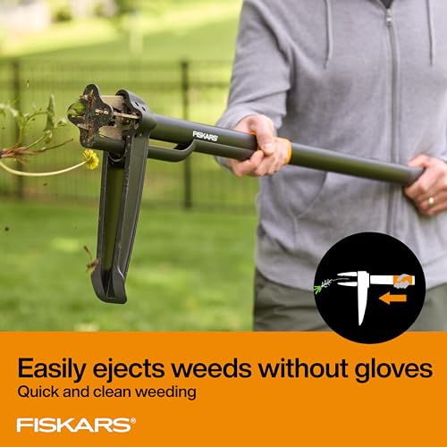 Fiskars Deluxe Stand-Up Weed Puller Tool, 4 Serrated Stainless Steel Claws - style: 4-claw