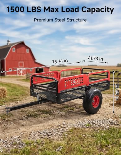 KEMIMOTO ATV UTV Trailer, 1500 lbs Pull Behind Dump Cart Lawn Mower Trailer