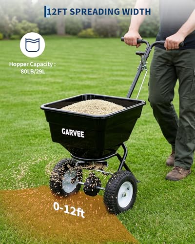 Heavy Duty 80L Tow & Pull Behind Broadcast Spreader, 9.8FT Spreading Width - color: Black 80L