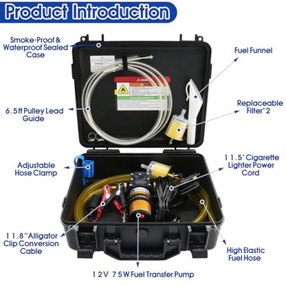 12V 75W Electric Fuel Transfer Pump Set, Gasoline Transfer Pump Kit Moves Up to 110 Gallons of Gas or Diesel Per Hour, Electric Gas Pump for Vehicles, Boats, UTV, Tractors - color: 110GPH-SET PRO